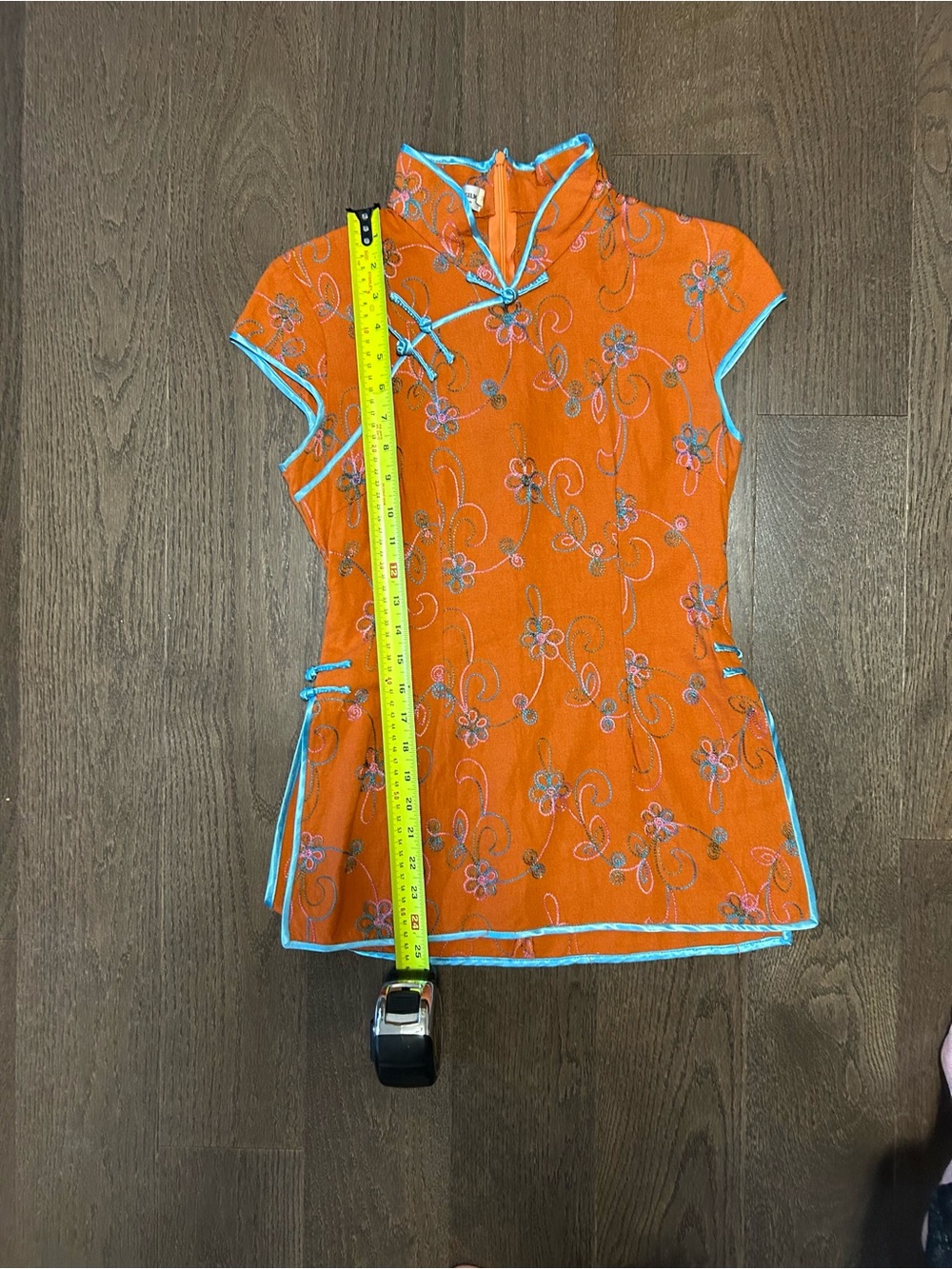 90s / Y2K Chinoiserie Dragon Silk Hangzhou Orange Embroidered Top | M (Fits S) - Picture 6 of 7